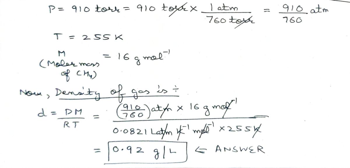 Answered What is the density of methane CH4 in bartleby